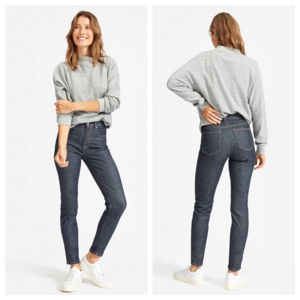 Everlane Dark Indigo High Rise Straight Leg Jeans
